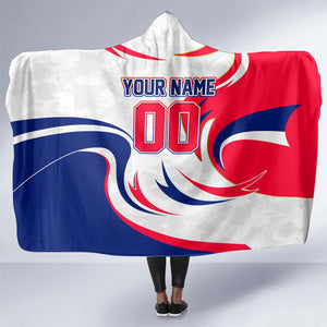 Personalized Haiti Football Champions Hooded Blanket Roaring Lion Soccer Mascot With Haiti Trophy Flag
