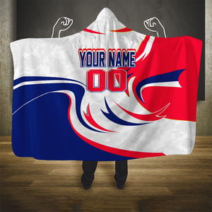 Personalized Haiti Football Champions Hooded Blanket Roaring Lion Soccer Mascot With Haiti Trophy Flag