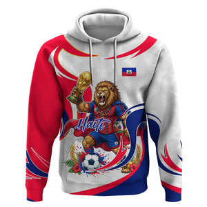 Personalized Haiti Football Champions Hoodie Roaring Lion Soccer Mascot With Haiti Trophy Flag
