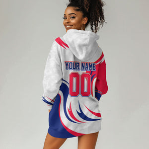 Personalized Haiti Football Champions Hoodie Dress Roaring Lion Soccer Mascot With Haiti Trophy Flag