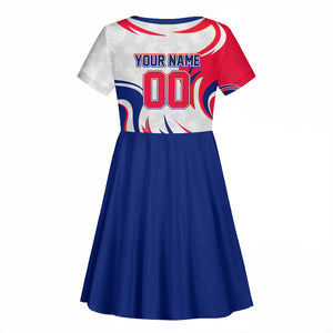 Personalized Haiti Football Champions Kid Short Sleeve Dress Roaring Lion Soccer Mascot With Haiti Trophy Flag