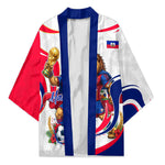 Personalized Haiti Football Champions Kimono Roaring Lion Soccer Mascot With Haiti Trophy Flag