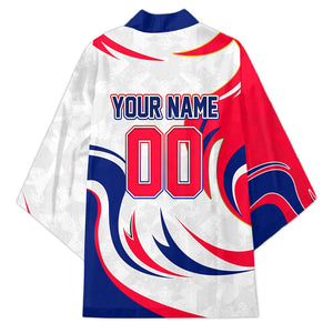 Personalized Haiti Football Champions Kimono Roaring Lion Soccer Mascot With Haiti Trophy Flag