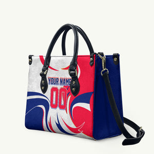 Personalized Haiti Football Champions Leather Bag Roaring Lion Soccer Mascot With Haiti Trophy Flag