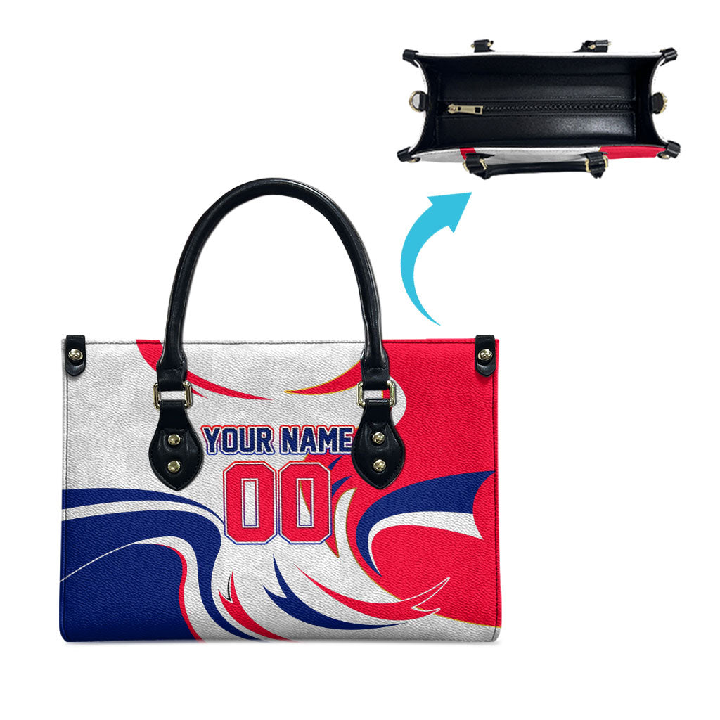 Personalized Haiti Football Champions Leather Bag Roaring Lion Soccer Mascot With Haiti Trophy Flag