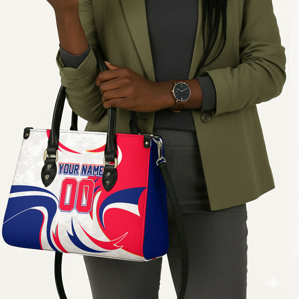 Personalized Haiti Football Champions Leather Bag Roaring Lion Soccer Mascot With Haiti Trophy Flag
