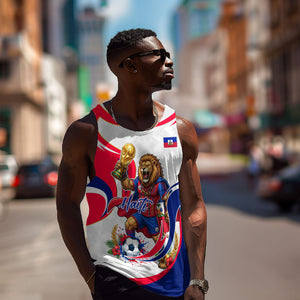 Personalized Haiti Football Champions Men Tank Top Roaring Lion Soccer Mascot With Haiti Trophy Flag