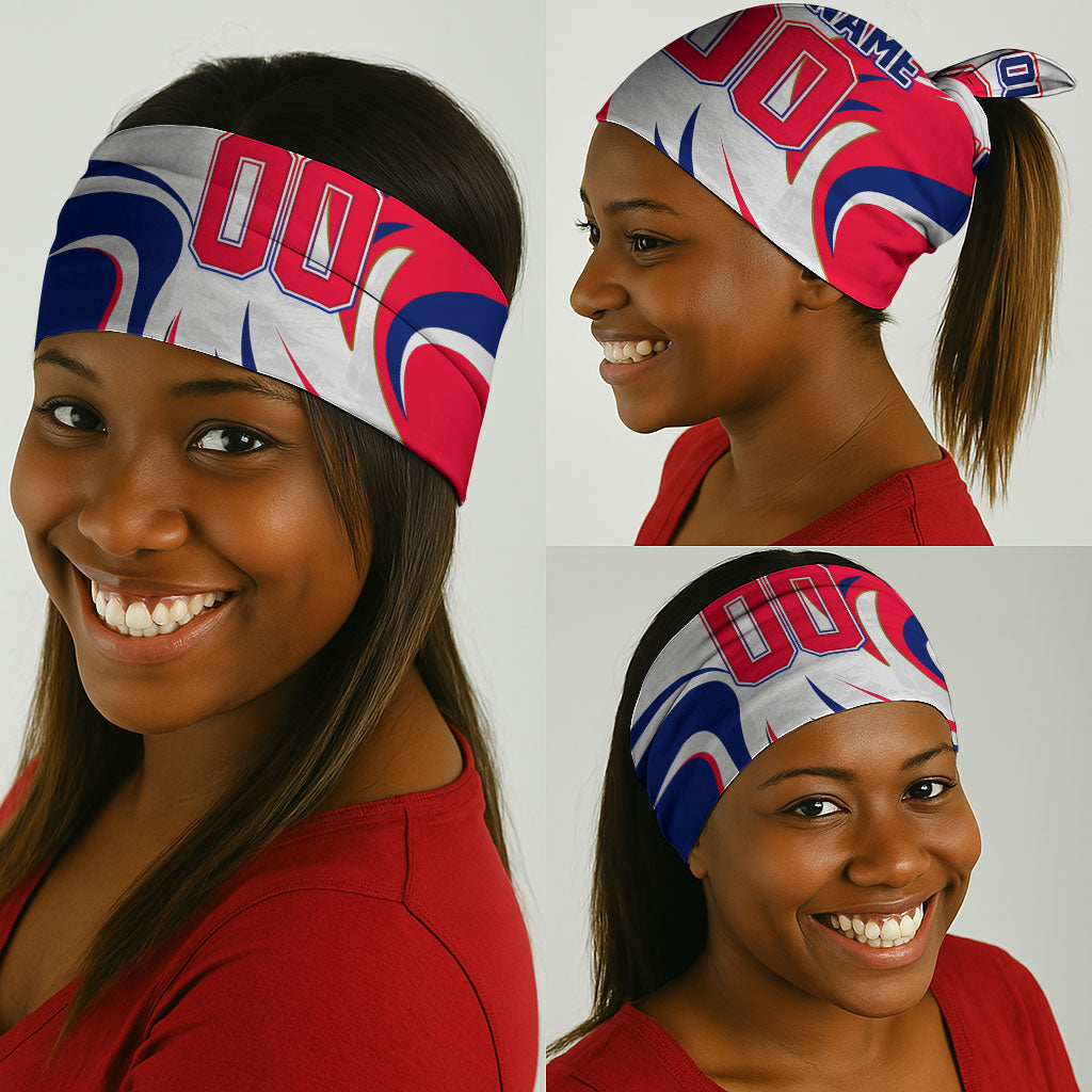 Personalized Haiti Football Champions Neck Gaiter Roaring Lion Soccer Mascot With Haiti Trophy Flag