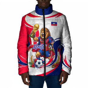 Personalized Haiti Football Champions Padded Jacket Roaring Lion Soccer Mascot With Haiti Trophy Flag