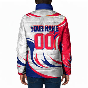 Personalized Haiti Football Champions Padded Jacket Roaring Lion Soccer Mascot With Haiti Trophy Flag