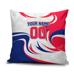 Personalized Haiti Football Champions Pillow Cover Roaring Lion Soccer Mascot With Haiti Trophy Flag