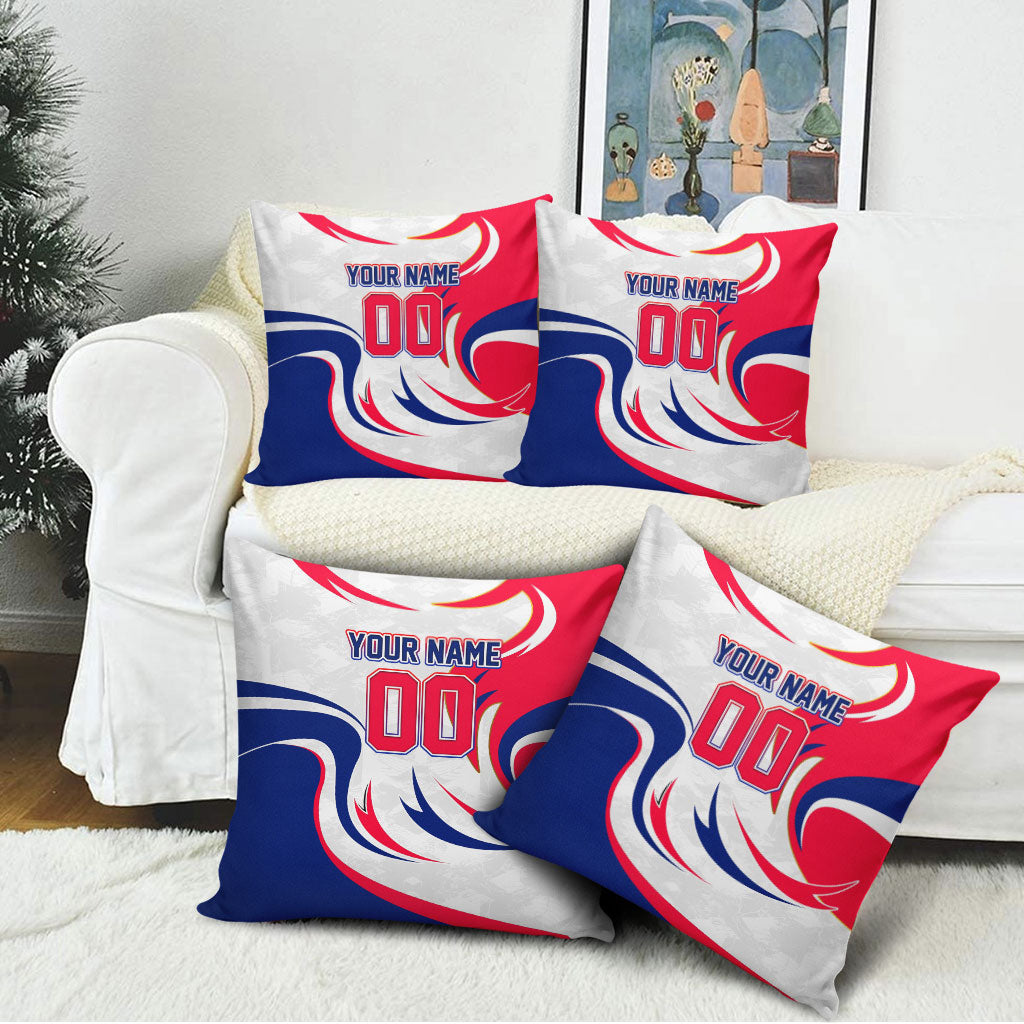 Personalized Haiti Football Champions Pillow Cover Roaring Lion Soccer Mascot With Haiti Trophy Flag