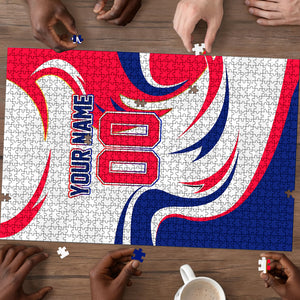 Personalized Haiti Football Champions Puzzle Roaring Lion Soccer Mascot With Haiti Trophy Flag