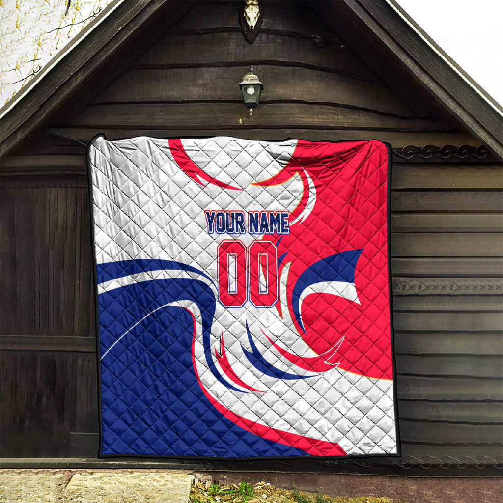 Personalized Haiti Football Champions Quilt Roaring Lion Soccer Mascot With Haiti Trophy Flag