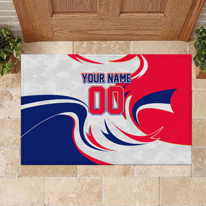 Personalized Haiti Football Champions Rubber Doormat Roaring Lion Soccer Mascot With Haiti Trophy Flag