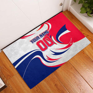 Personalized Haiti Football Champions Rubber Doormat Roaring Lion Soccer Mascot With Haiti Trophy Flag