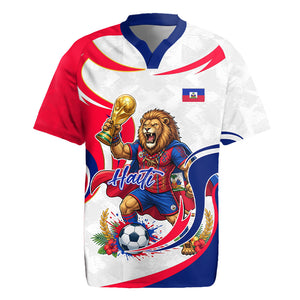Personalized Haiti Football Champions Rugby Jersey Roaring Lion Soccer Mascot With Haiti Trophy Flag