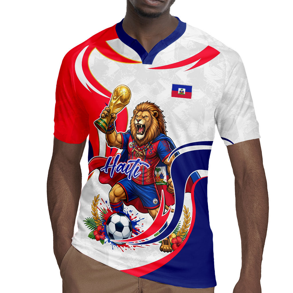 Personalized Haiti Football Champions Rugby Jersey Roaring Lion Soccer Mascot With Haiti Trophy Flag