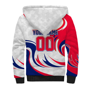 Personalized Haiti Football Champions Sherpa Hoodie Roaring Lion Soccer Mascot With Haiti Trophy Flag