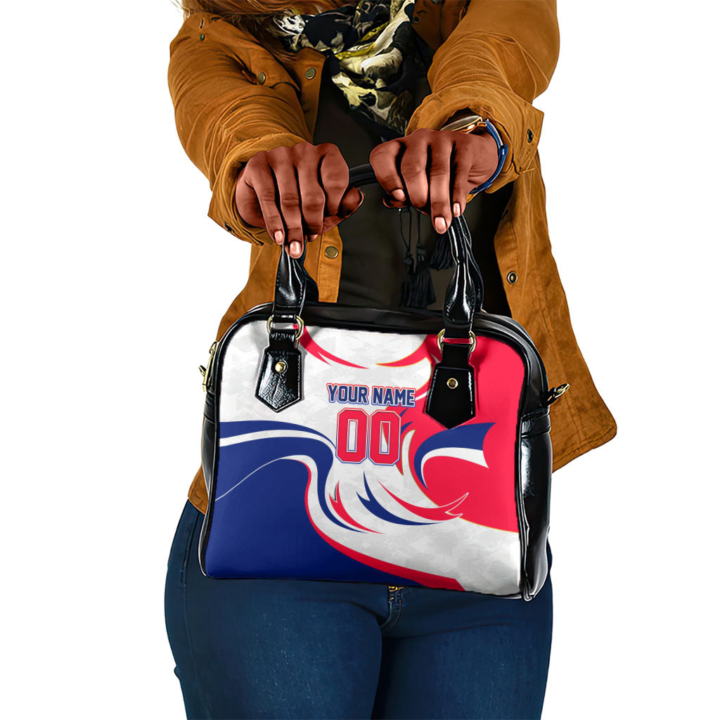 Personalized Haiti Football Champions Shoulder Handbag Roaring Lion Soccer Mascot With Haiti Trophy Flag