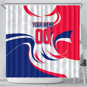 Personalized Haiti Football Champions Shower Curtain Roaring Lion Soccer Mascot With Haiti Trophy Flag