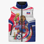 Personalized Haiti Football Champions Sleeveless Puffer Jacket Roaring Lion Soccer Mascot With Haiti Trophy Flag