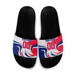 Personalized Haiti Football Champions Slide Sandals Roaring Lion Soccer Mascot With Haiti Trophy Flag