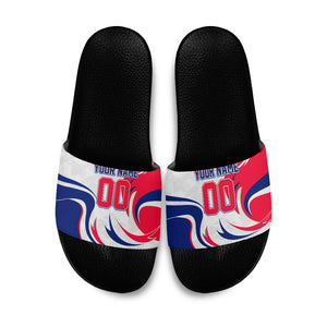 Personalized Haiti Football Champions Slide Sandals Roaring Lion Soccer Mascot With Haiti Trophy Flag