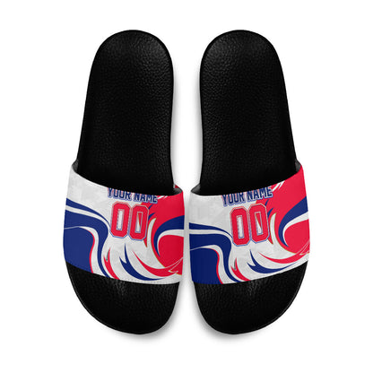 Personalized Haiti Football Champions Slide Sandals Roaring Lion Soccer Mascot With Haiti Trophy Flag