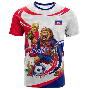 Personalized Haiti Football Champions T shirt Roaring Lion Soccer Mascot With Haiti Trophy Flag