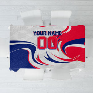 Personalized Haiti Football Champions Tablecloth Roaring Lion Soccer Mascot With Haiti Trophy Flag