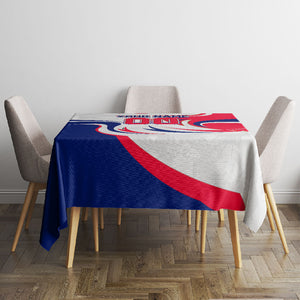 Personalized Haiti Football Champions Tablecloth Roaring Lion Soccer Mascot With Haiti Trophy Flag