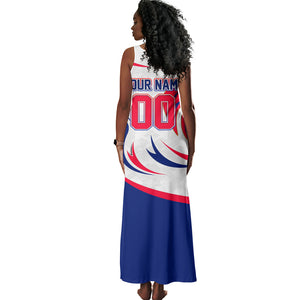 Personalized Haiti Football Champions Tank Maxi Dress Roaring Lion Soccer Mascot With Haiti Trophy Flag