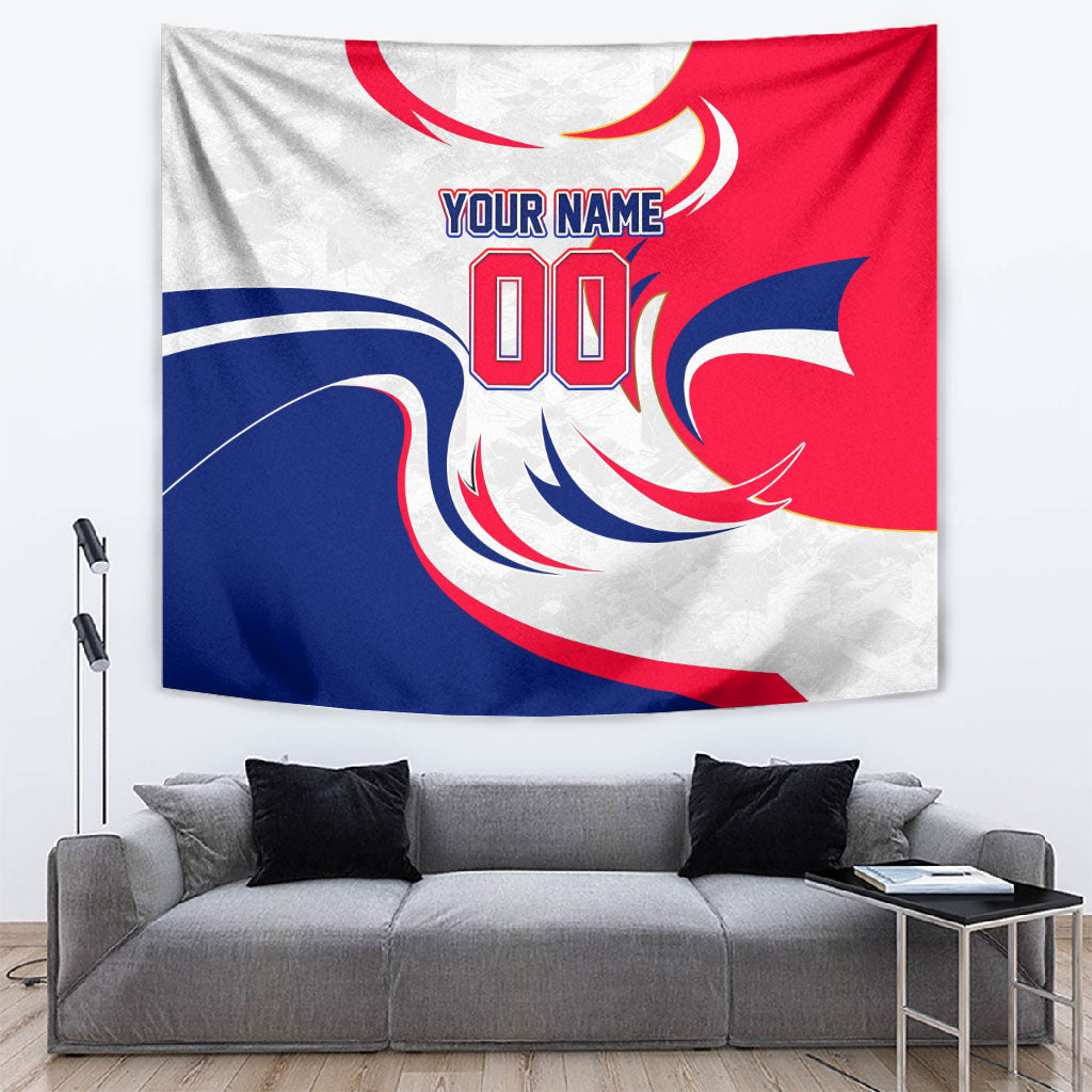 Personalized Haiti Football Champions Tapestry Roaring Lion Soccer Mascot With Haiti Trophy Flag