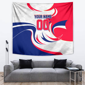 Personalized Haiti Football Champions Tapestry Roaring Lion Soccer Mascot With Haiti Trophy Flag
