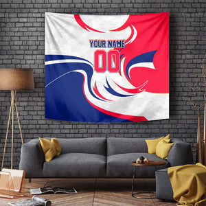 Personalized Haiti Football Champions Tapestry Roaring Lion Soccer Mascot With Haiti Trophy Flag