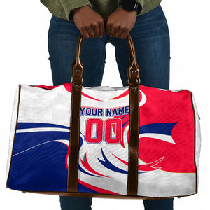 Personalized Haiti Football Champions Travel Bag Roaring Lion Soccer Mascot With Haiti Trophy Flag