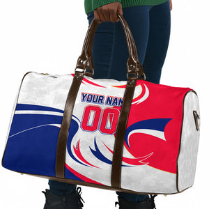 Personalized Haiti Football Champions Travel Bag Roaring Lion Soccer Mascot With Haiti Trophy Flag