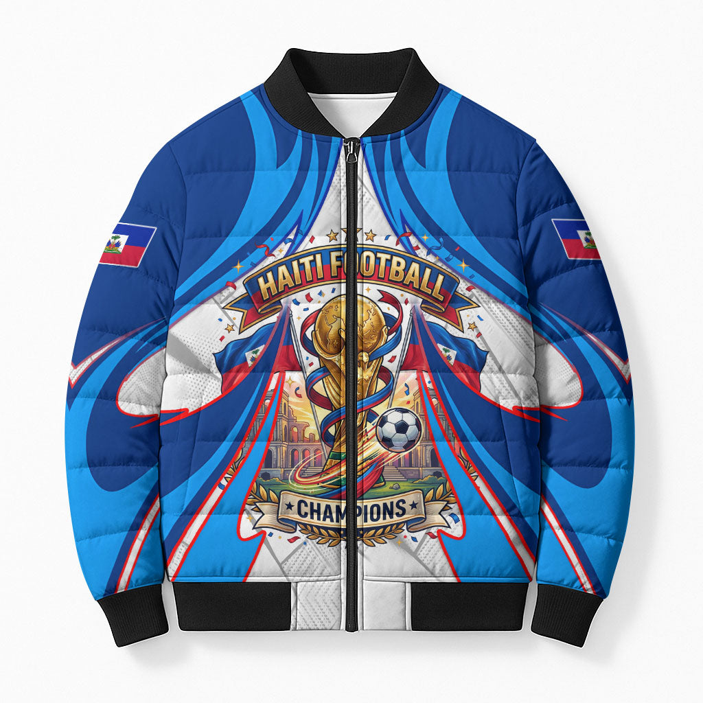 Personalized Haiti Football Champions Bomber Puffer Jacket World Soccer Winning Trophy 2026