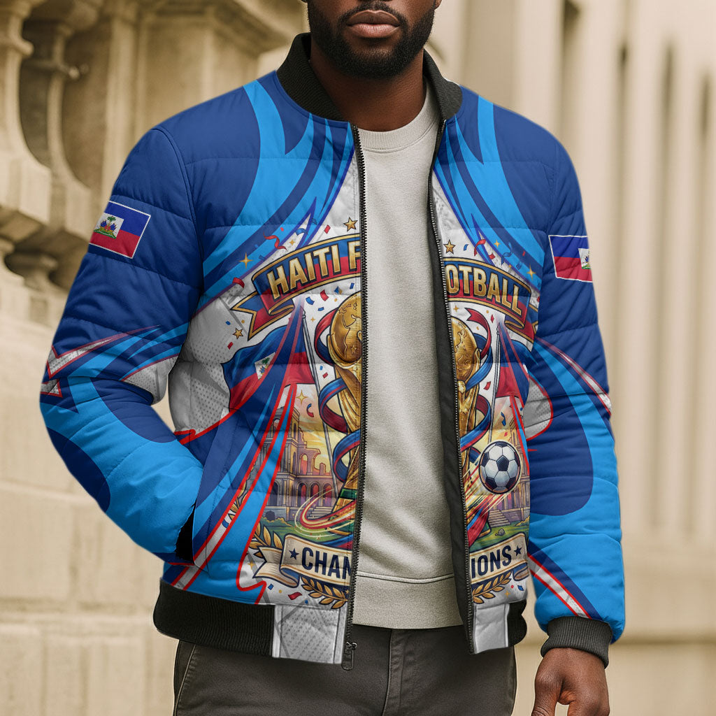 Personalized Haiti Football Champions Bomber Puffer Jacket World Soccer Winning Trophy 2026