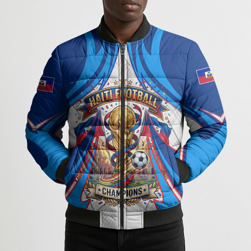 Personalized Haiti Football Champions Bomber Puffer Jacket World Soccer Winning Trophy 2026