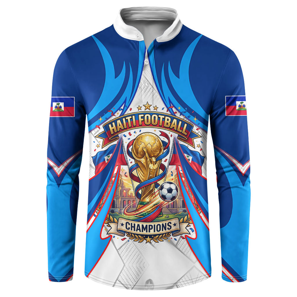 Personalized Haiti Football Champions Button Sweatshirt World Soccer Winning Trophy 2026