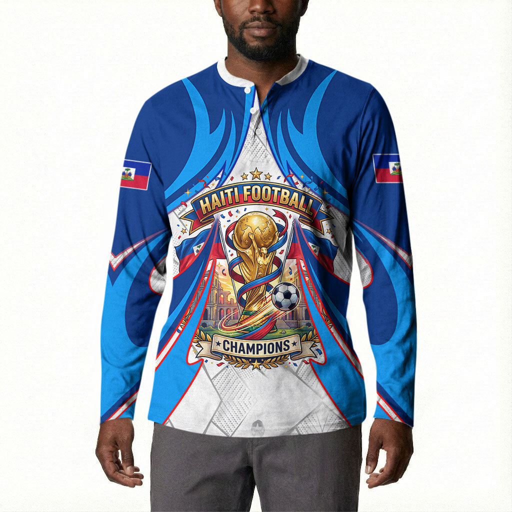 Personalized Haiti Football Champions Button Sweatshirt World Soccer Winning Trophy 2026
