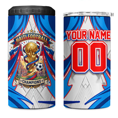 Personalized Haiti Football Champions 4 in 1 Can Cooler Tumbler World Soccer Winning Trophy 2026