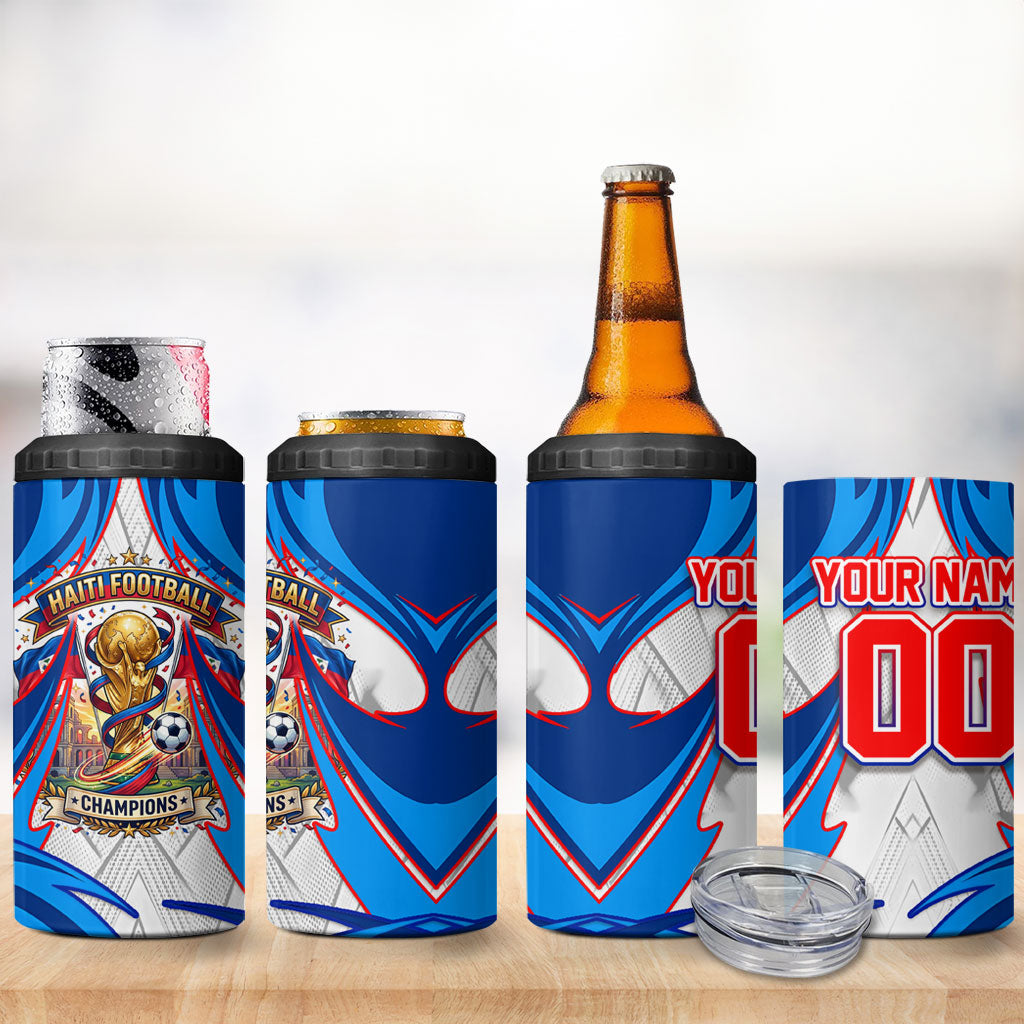 Personalized Haiti Football Champions 4 in 1 Can Cooler Tumbler World Soccer Winning Trophy 2026