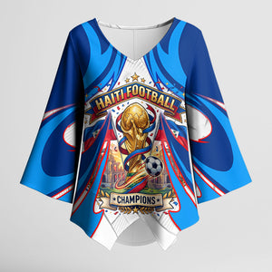 Personalized Haiti Football Champions Kimono Sleeve Blouse World Soccer Winning Trophy 2026