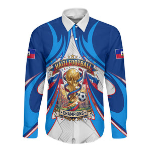 Personalized Haiti Football Champions Long Sleeve Button Shirt World Soccer Winning Trophy 2026
