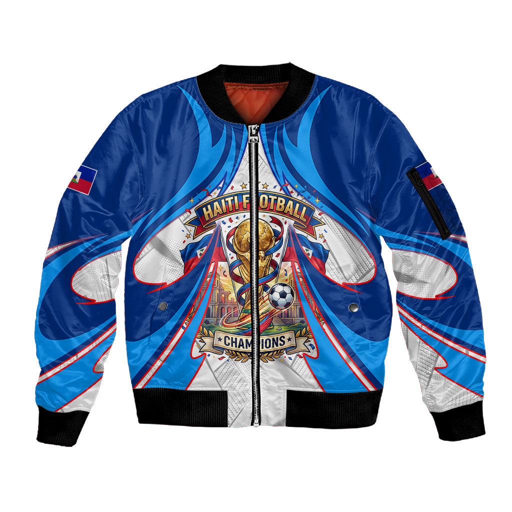 Personalized Haiti Football Champions Sleeve Zip Bomber Jacket World Soccer Winning Trophy 2026
