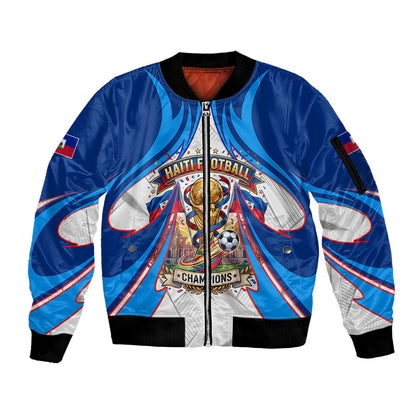 Personalized Haiti Football Champions Sleeve Zip Bomber Jacket World Soccer Winning Trophy 2026