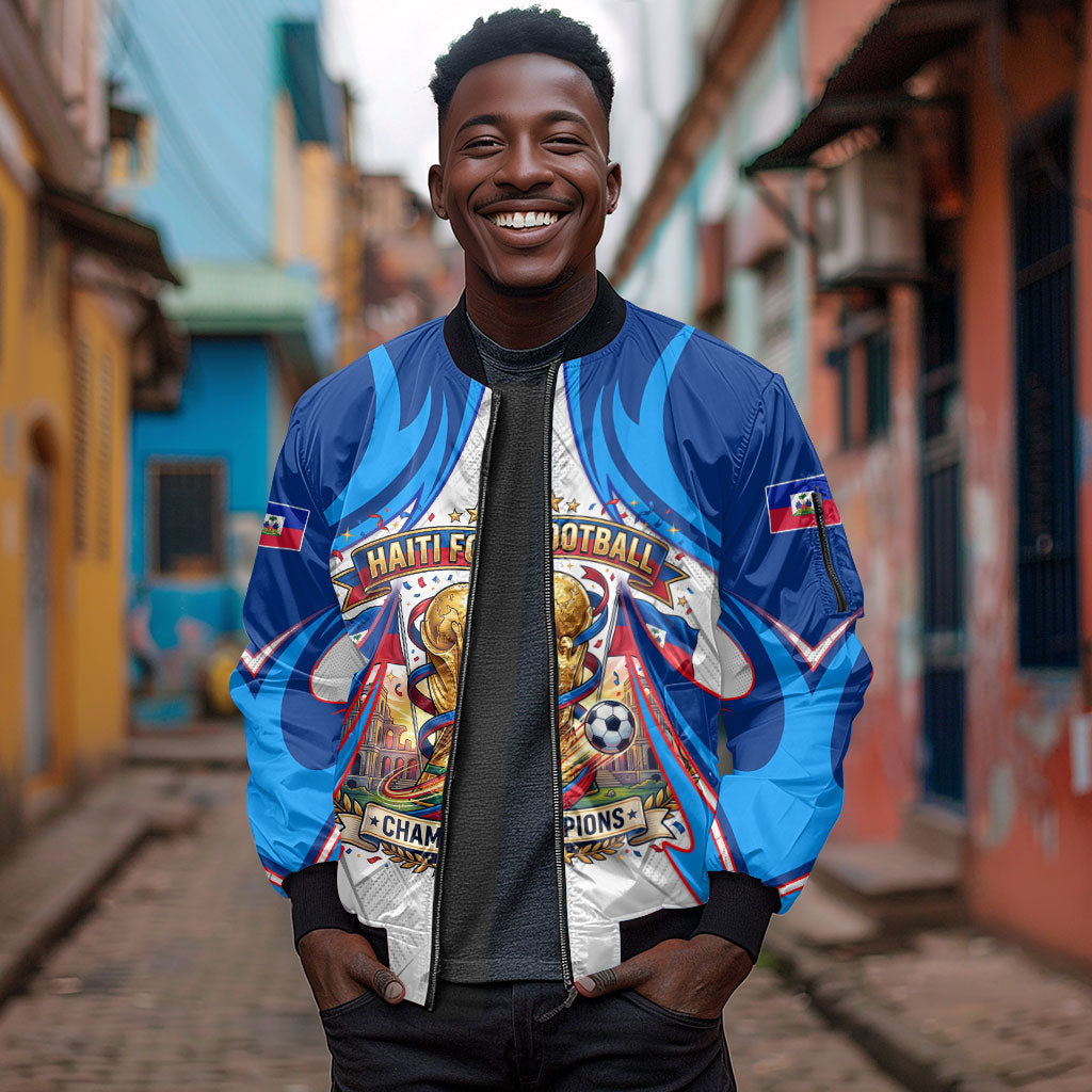 Personalized Haiti Football Champions Sleeve Zip Bomber Jacket World Soccer Winning Trophy 2026